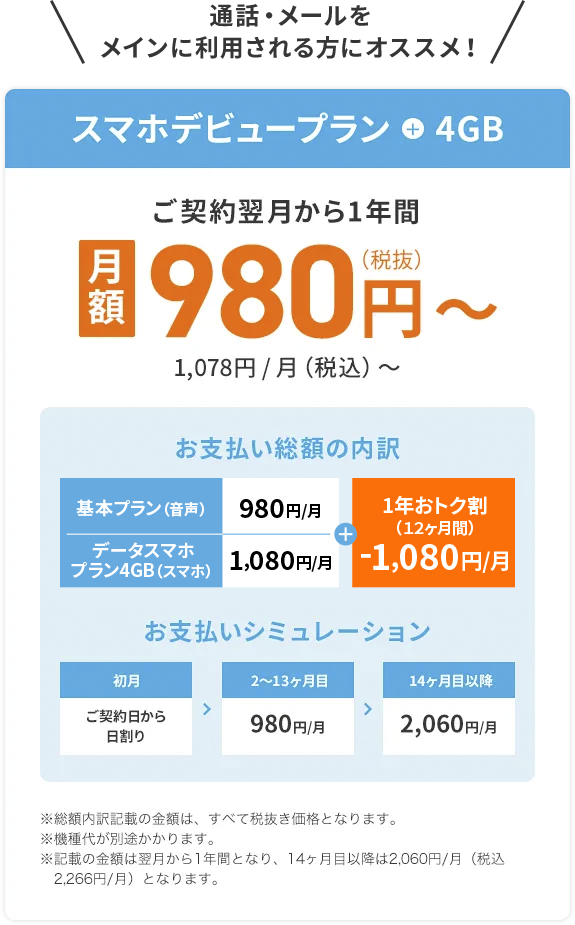 スマホデビュープラン4GB