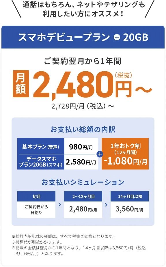 スマホデビュープラン20GB